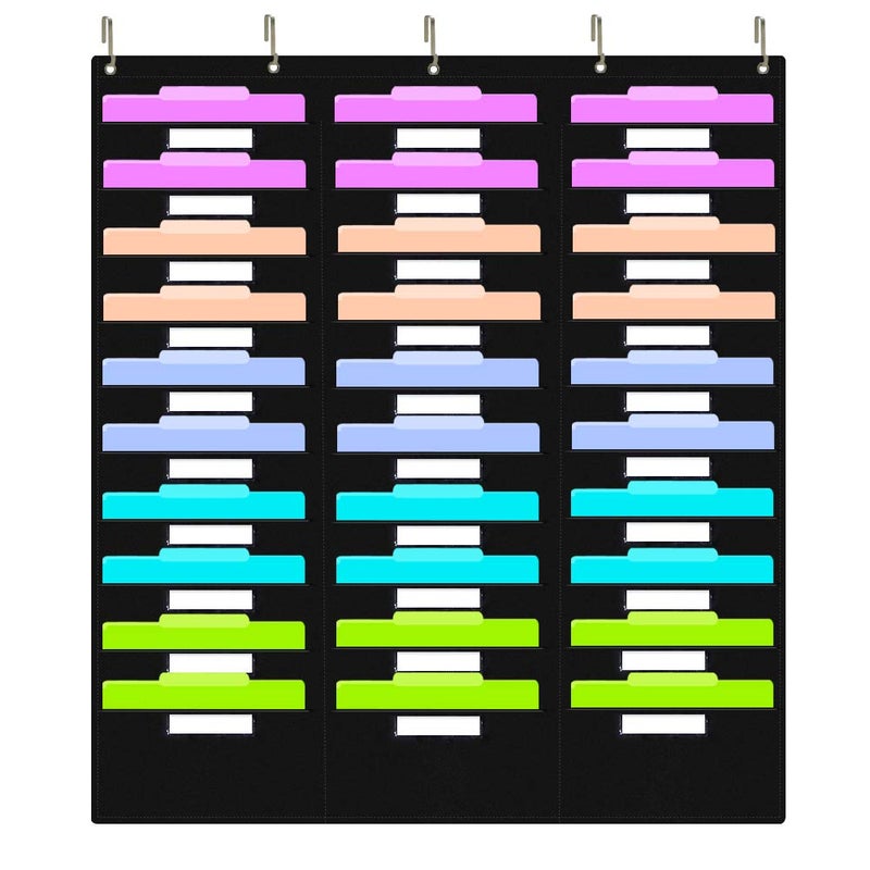 Eamay Hanging File Folder Organizer - 30 Pockets, 5 Over The Door Hanger - Office Document Letter Organizer - Image 1